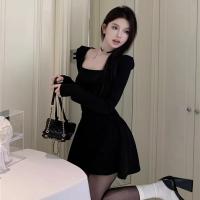 Vestido De Noche Elegante Para Mujer 2024 Diseñador Lujo Slim Fit Con Mangas Largas Y Detalles De Rechazos Color Sólido Negro Para Baile De Premiación - details 2