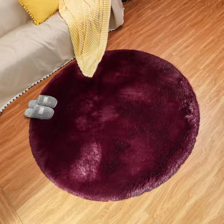 Alfombra Moderna para Sala De Estar, Alfombra Redonda Súper Suave para Dormitorio Terciopelo Mullido Alfombra Interior Suave Pelo Largo Cojín Decorativo para Silla Cojín para Sofá (Rojo Vino, 100x100cm)-Sunny - 1