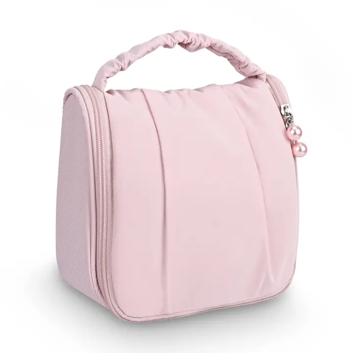 Neceser colgante para artículos de tocador, organizador de maquillaje cosmético impermeable para mujeres y niñas, bolsa de maquillaje portátil para viajes, negocios, vacaciones, hogar (rosa) - 1