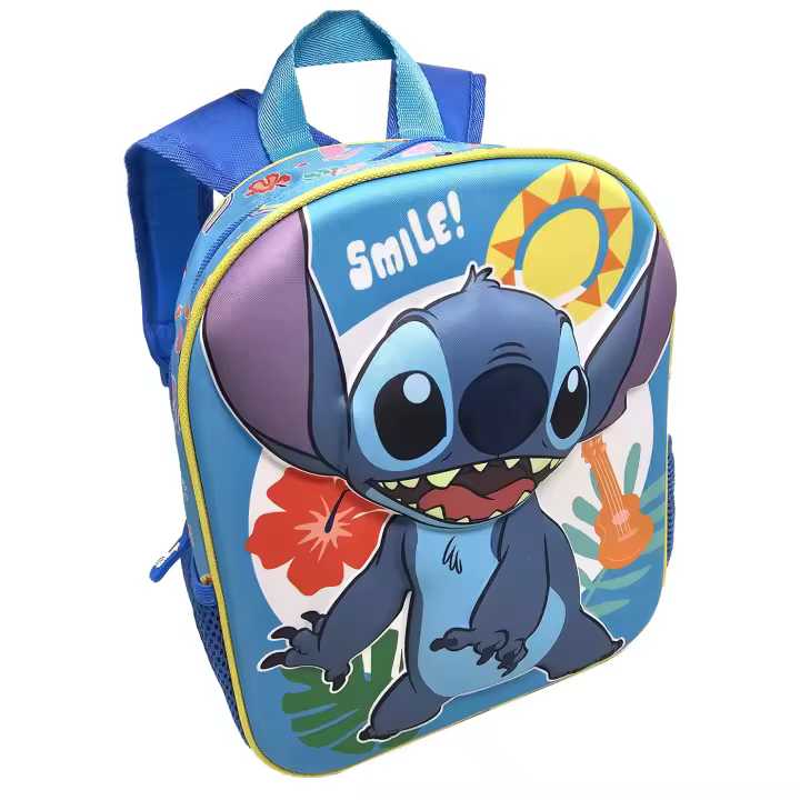 Mochila Stitch 30x25cm, Mochila 3D Escolar Infantil para Niños y Niñas de 2 a 4 años Stitch Disney, Regalo Cumpleaños, Navidad, Reyes, Color Azul, Material Escolar - 1