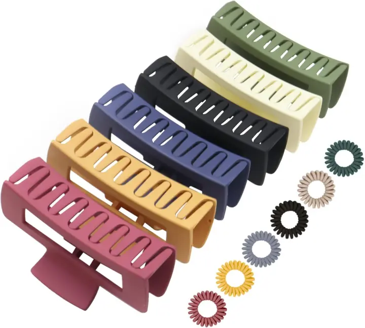Pinza para el cabello de color liso mate, pinza para el cabello rectangular de plástico, (6 colores)-C - 1