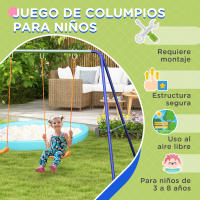 Outsunny Columpio Infantil Columpio para Niños de 3-8 Años con 2 Sillas Resistente a los Rayos UV y Soporte de Metal Carga 90 kg para Patio Jardín Multicolor - details 6