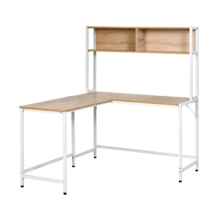 Escritorio Homcom en forma de L multifuncional blanco/natural 149x140x125 cm - 1