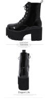 Botas De Plataforma Con Cierre Lateral Para Mujer Botines De Tacón Alto Y Media Caña Con Cordones Color Sólido Moda Invierno - details 1