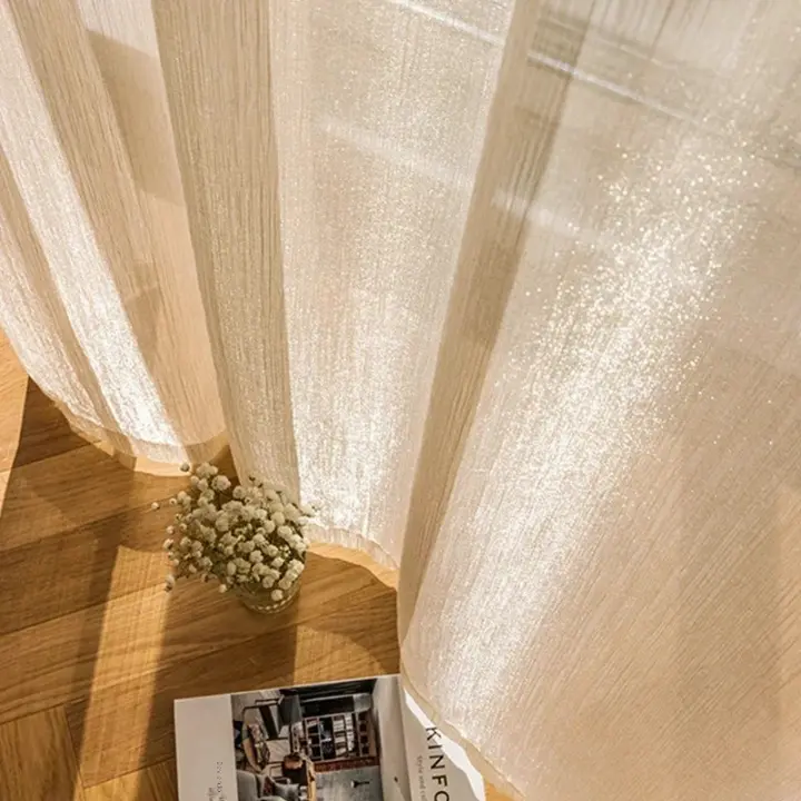 Cortinas De Tulle Estilo Francés Nostálgico Para Sala De Estar Transparentes Y Brillantes Decoración Del Hogar Personalizable Sin Capa Doble Ni Aislamiento Solar - 1