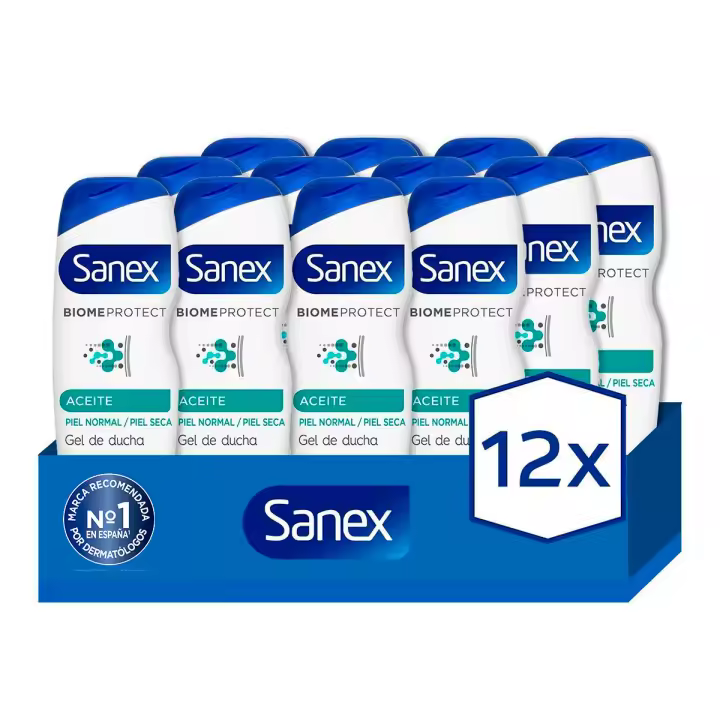 Gel de ducha o baño Sanex BiomeProtect Dermo Aceite Piel Normal - Piel Seca 600ml. Pack 12 - 1