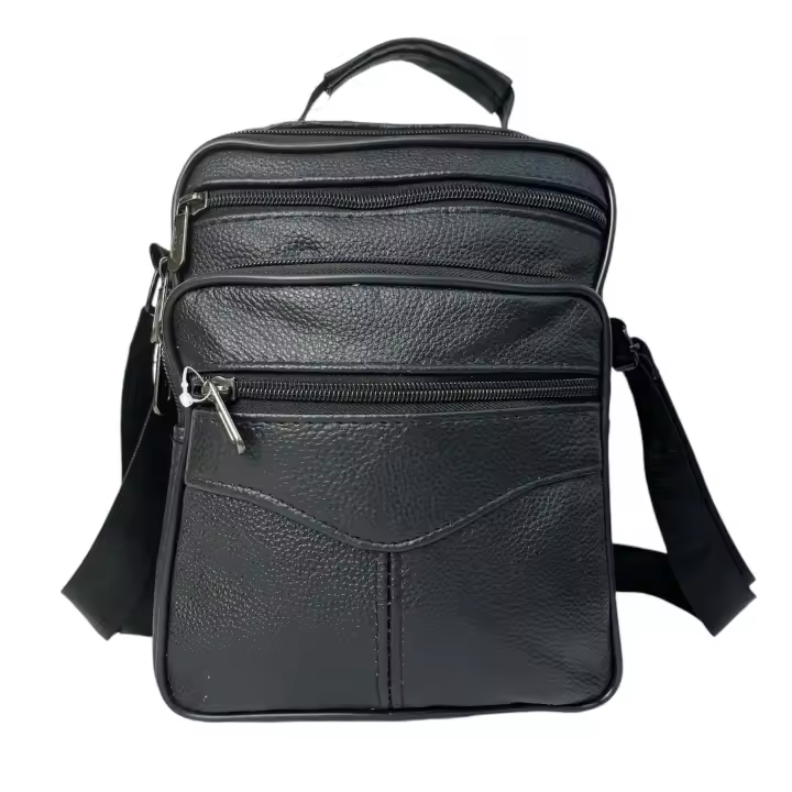 MEJORADA Bolso de hombro de cuero genuino para hombre, bandolera Vertical de piel auténtica multibolsillo para hombre - 1