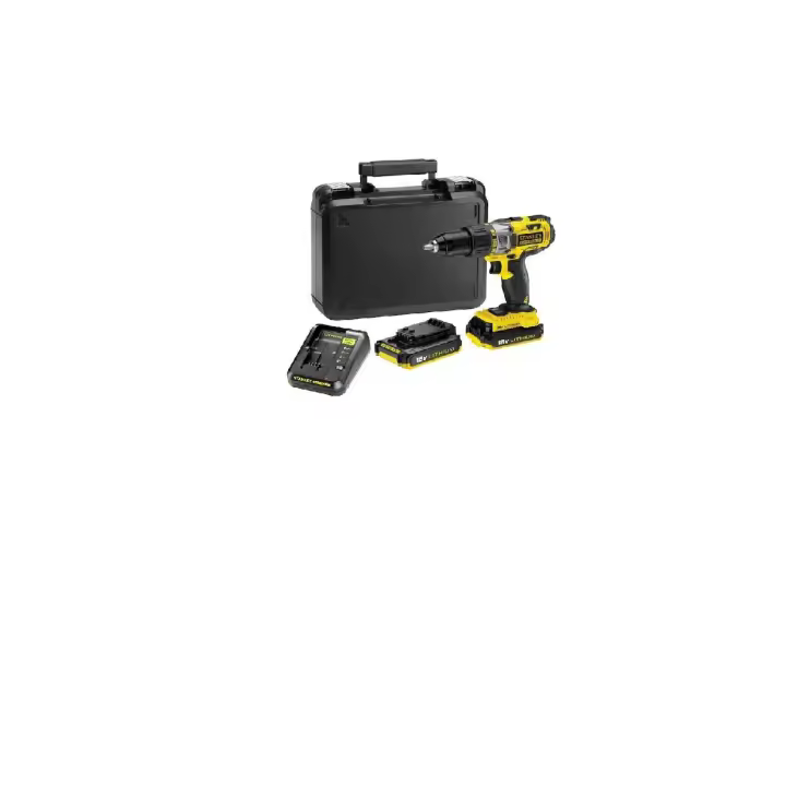 Stanley, SFMCD725D2K, atornilladora angular inalámbrica 80Nm Brushless, sistema V20 18V, 2 baterías 2.0Ah incluidas, cargador y maletín, compacta, negro con amarillo - 1