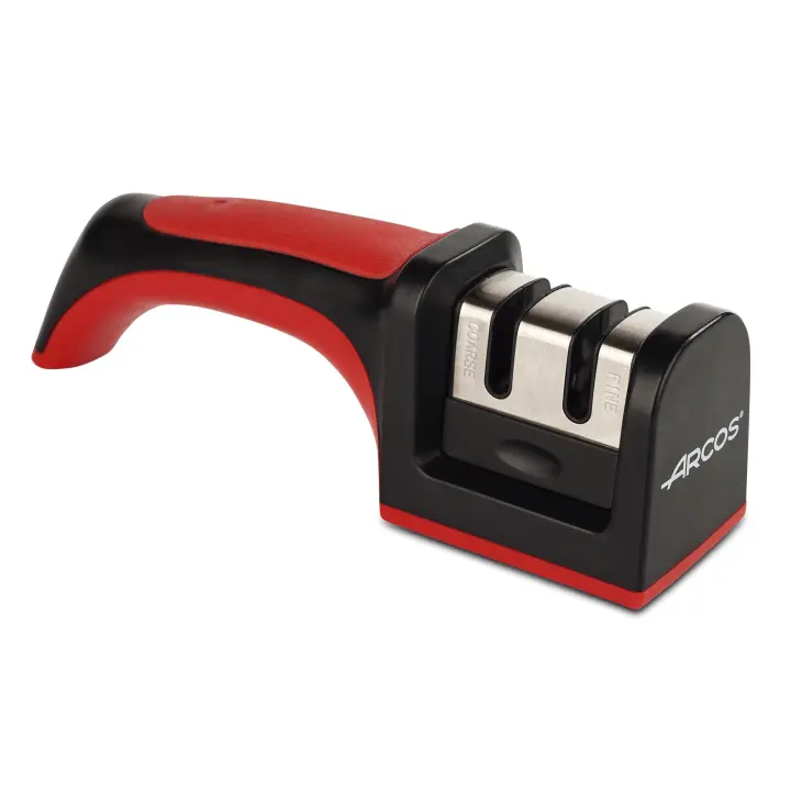 ARCOS Afilador Profesional con Mango Ergonómico de Uso Manual para Afilar y Pulir Cuchillos. Rodillos Cerámicos y de Carbono. Color Rojo y Negro - 1
