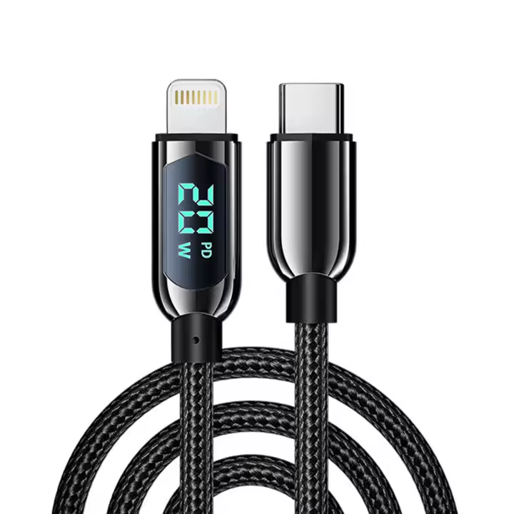DAM. Cable USB-C 2.0 a Lightning de 20W, carga rápida, pantalla digital, 1,2 metros. Aleación de Zinc. 120x0,5x0,5cm - 1