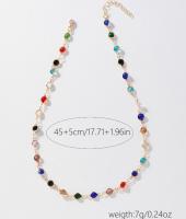 Bohemian Colorful Long Y Shape Necklace, Women's Vintage Gold Metal Crystal Pendant Necklace, Summer Holiday Jewelry Gift - details 5