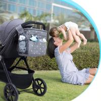 Bolsa de almacenamiento universal para cochecito de 14.6 x 12.2 x 7.5 pulgadas, bolsa grande impermeable para pañales de bebé, bolsa de almacenamiento para cochecito con portavasos y correas para los hombros, 4 maneras de llevar la mochila (gris) - details 3