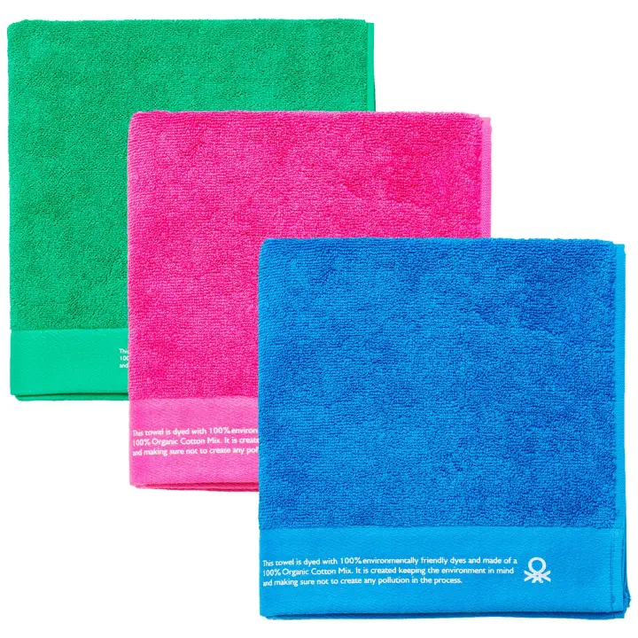 Juego de 3 toallas 70x140cm algodón orgánico 450gsm azul, rosa y verde - 1