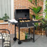 Parrilla de Carbón para Camping with Doble Superficie de Cocción, Rejas Laterales Flexibles, Carro con Estante y Asa Ergónica, Estructura Inxible en Madera de Arce Negro - details 0