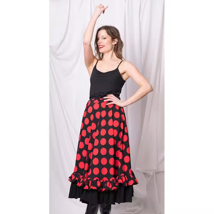 Susana Escribano Falda Profesional de Lunares Sevillana Flamenca con Goma Elástica en Cintura - 1