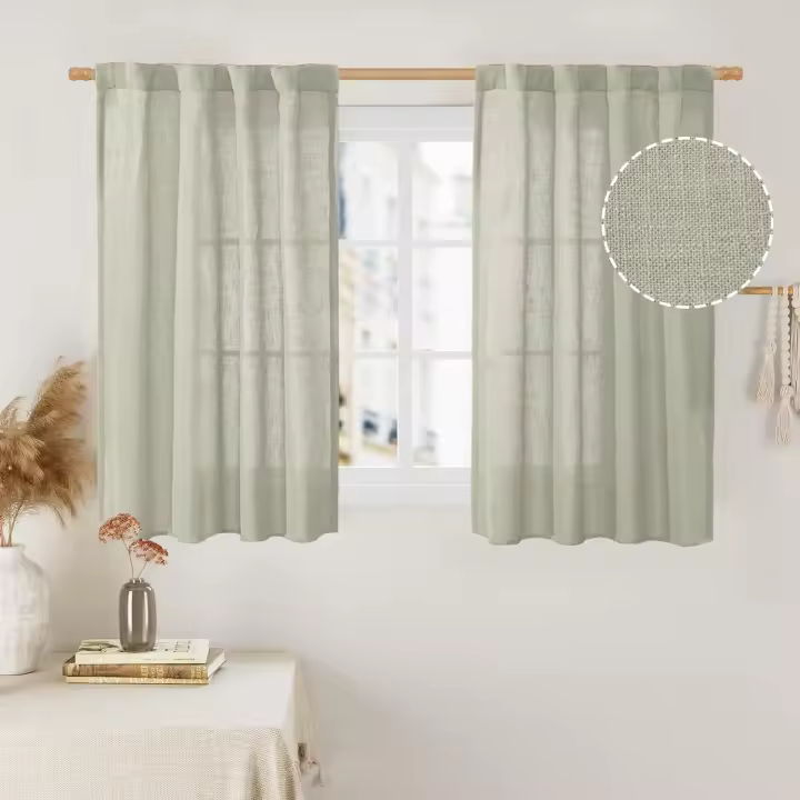 54 Inch Semi Sheer Window Linen Curtains, Light Filtering Panels Back Tab and Rod Pocket Neutral Drapes for Bedroom/Living Room, Terracotta, 2 Panels, 34 x 54 Inch - 1