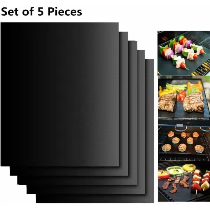 -- Juego de 5 Tapetes para Hornear Tapetes para Barbacoa Plato para Parrilla Bandeja para Hornear Horno 40 x 33cm para Barbacoa Gas Carbón Eléctrico 100% Antiadherente - 1