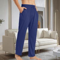Pantalones De Pijama Para Hombres Color Sólido Con Bolsillos Pantalones De Lounge Homewear Bottoms De Poliéster Y Spandex - details 0