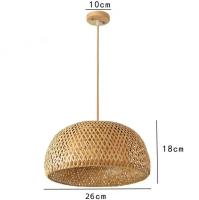 Meimon Lámpara colgante de bambú tejida a mano, compatible con bombilla E27. Disponible con cuerda y base en negro, blanco o madera. Diseño natural, artesanal y decorativo. Voltaje 90-260V - details 1