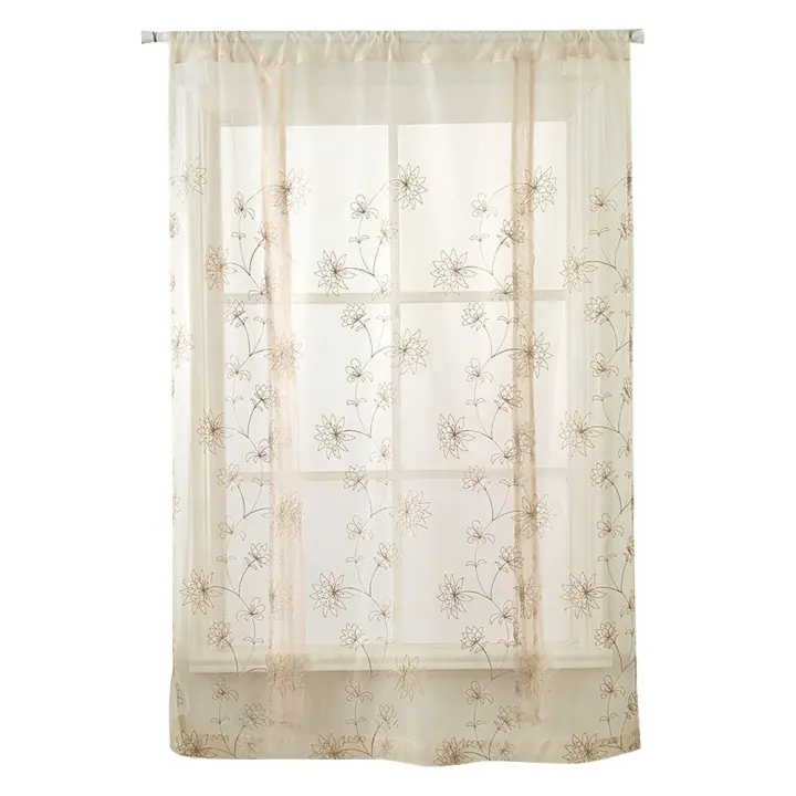 Cortina corta con bordado floral para ventana, decoración para dormitorio, sala de estar y cocina (n.° 1) - 1