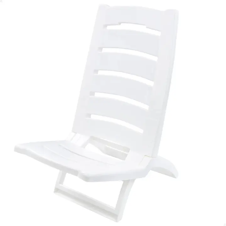 Silla playa plástico plegable baja color blanco Aktive, Silla de playa blanca Aktive, de plástico, ligera y fácil de transportar, medidas 37,5x55x65cm. - 1
