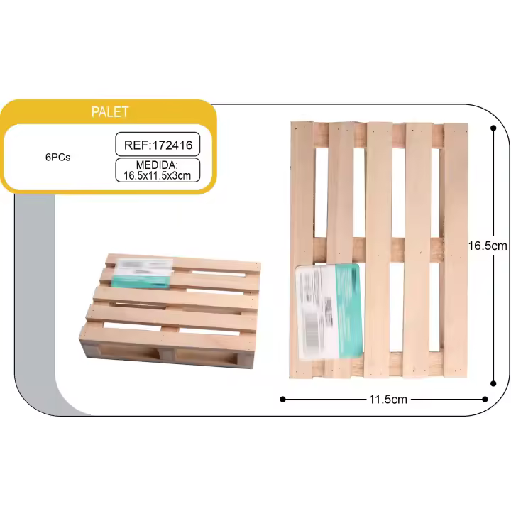 Pack 6 Palets Decorativo de Madera, Bandeja de presentación, Posavasos para Bebidas, Tapas, Pinchos, Manualidades, Bar, Fiesta, hogar, 16,5 x 11,5 x 3 cm. - 1