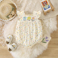 Conjunto De Verano Para Bebé Niña Con Bordado De Puntos Y Flores Coloridas Camiseta De Algodón Con Mangas Cortas Estilo Dulce Y Lindo Para Crawler - details 1