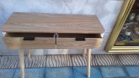 VERSA - Consola de madera color natural, 2 cajones, extremos blancos ondulados, 90x33x78 cm - details 9