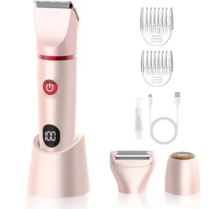 Recortadora de bikini 3 en 1 para mujer, afeitadora eléctrica para cabello público, recortadora de vello corporal recargable, kit de extracción desmontable portátil, lPX7 impermeable ligero con - 1