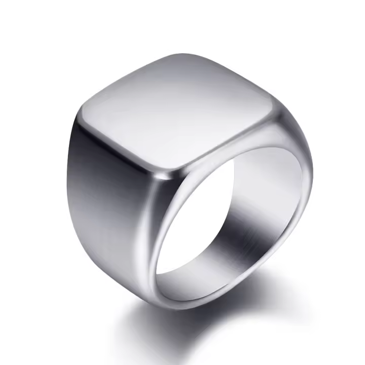 Anillo De Sello Grande En Forma Cuadrada Personalizable En Plata/Oro/Negro/Azul Para Hombres Anillo De Titánico Acero Joyería Clásica Para Fiesta - 1