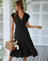 Vestido Largo Medio De Verano Para Mujer Con Manga Volante Y Cuello V Estilo Casual Suelto A-Line Sin Capucha Material Viscosa Y Poliéster - details 19