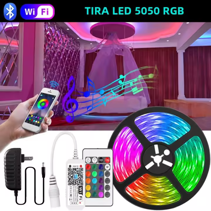 Tira De Luces LED RGB 5050 Con Controlador APP Y Sincronización De Música Luces Cambiantes De Color DIY Flexible Para Decoración De Habitaciones Con Enchufe EU - 1