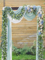 Guirnalda De Hojas De Eucalipto Artificiales Verdes Con Flores Y Bayas Blancas 1pc Decoración Para Bodas Y Fiestas En Casa - details 0