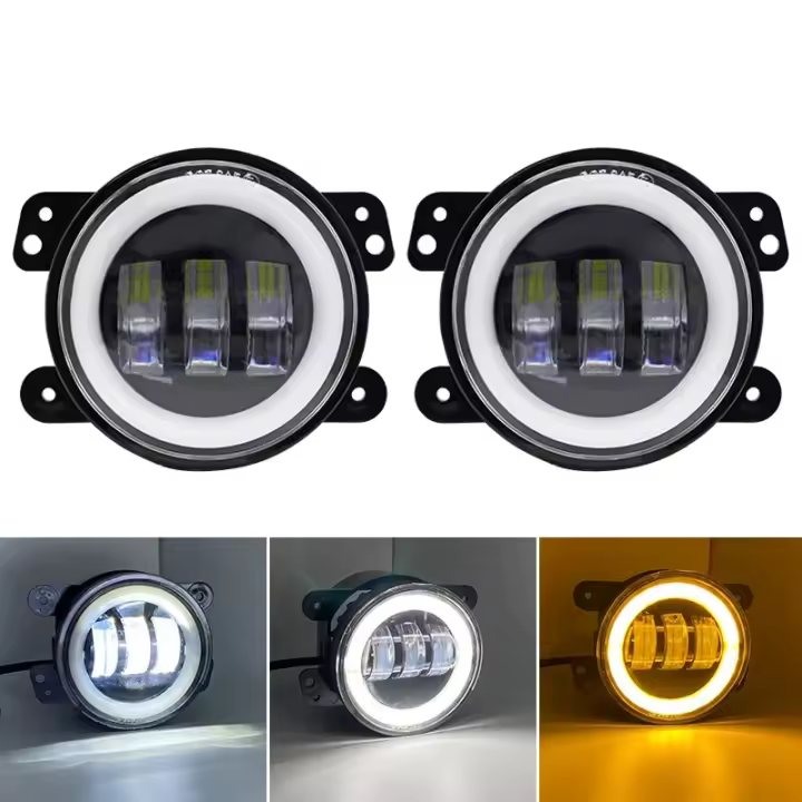 Luces De Niebla Redondas LED De 4 Pulgadas Con Halos Blancos Y Amarillos Luz De Conducción Para Jeep Wrangler JK TJ Dodge Journey Lámparas De Niebla Offroad - 1