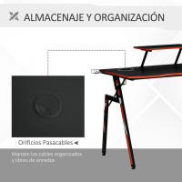 HOMCOM Mesa Gaming para Computadora PC Ergonómica Escritorio con Soporte para Monitor y Altavoz Portavasos Gancho para Auriculares Fibra de Carbono 120x60x94,5 cm Negro - details 5