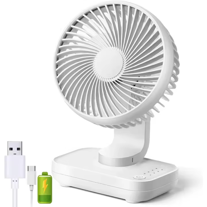 Ventilador de Mesa Silencioso de 4 niveles y velocdad variable de 90 °, mini VENTILADOR DE Mesa recargable por USB, adecuado para dormitorio. - 1