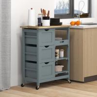 Carro de Cocina Carrito Auxiliar con Ruedas Tablero de Madera 3 Cajones 2 Estantes Abiertos y Bandeja Extraíble para Comedor Salón 67x37x85,5 cm Gris - details 2