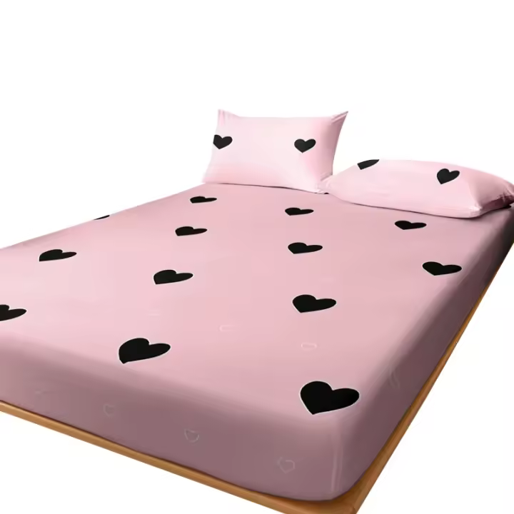 Sábana Ajustada Moderna Y Simple En Color Mate Con Diseño De Corazón Geométrico Para Dormitorio Sin Almohadillas Incluidas - 1