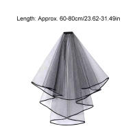 1PC Velocidad De Novia Negra Elegante Con Borde De Cinta De Tulle Accesorios Para Mujer Corta Para Bodas Fiestas Y Fotografía - details 0