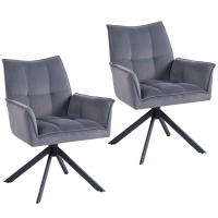 HOMCOM Juego de 2 Sillas de Comedor Giratorias 360°, Sillas de Cocina con Reposabrazos, Respaldo Acolchado, Tapizado en Terciopelo, Patas de Acero, para Oficina, Conferencia, Sala de Estar, Gris - details 0