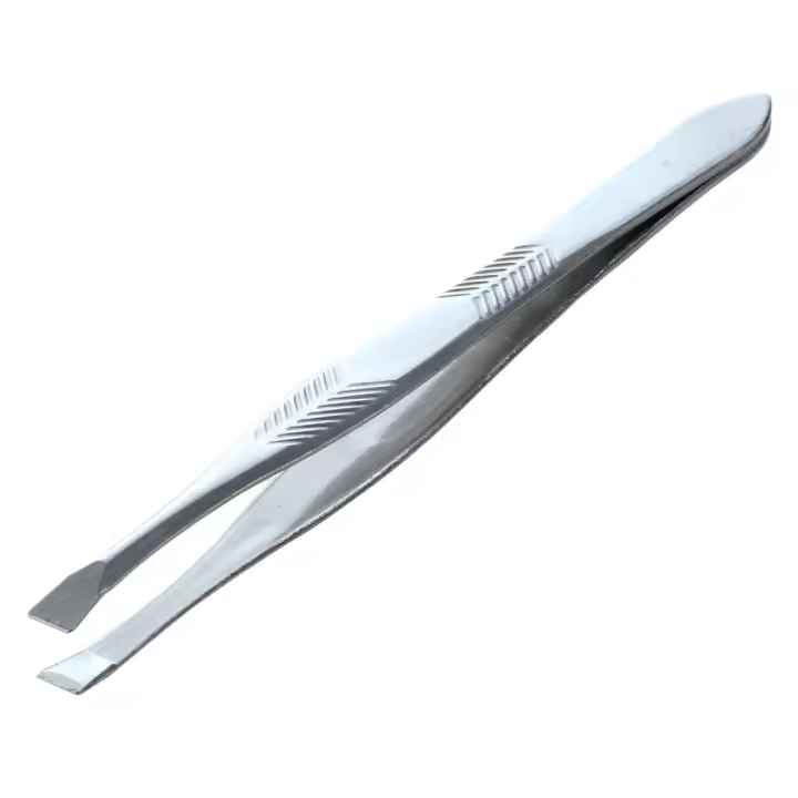 Pinzas plateadas de acero inoxidable para cejas, 3,5 "de longitud - 1