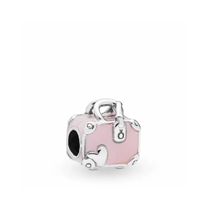 PANDORA Charm Maleta Rosa Esmalte Rosa Grabado Love Travels Joyería Infantil - 1