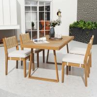 Juego de Mesa de Comedor de Exterior de 5 Piezas para 4, Respaldo de Silla de Ratán PE, Tabla de Mesa y Sillas de Madera de Acacia, Patio de Jardín - details 2