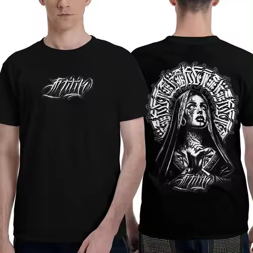 Camiseta de Manga Corta, 100% Algodón, Ropa Unisex para Hombres y Mujeres en 5 Tallas, Camiseta Negra CON DOBLE ESTAMPADOS, Cuello redondo. - 1