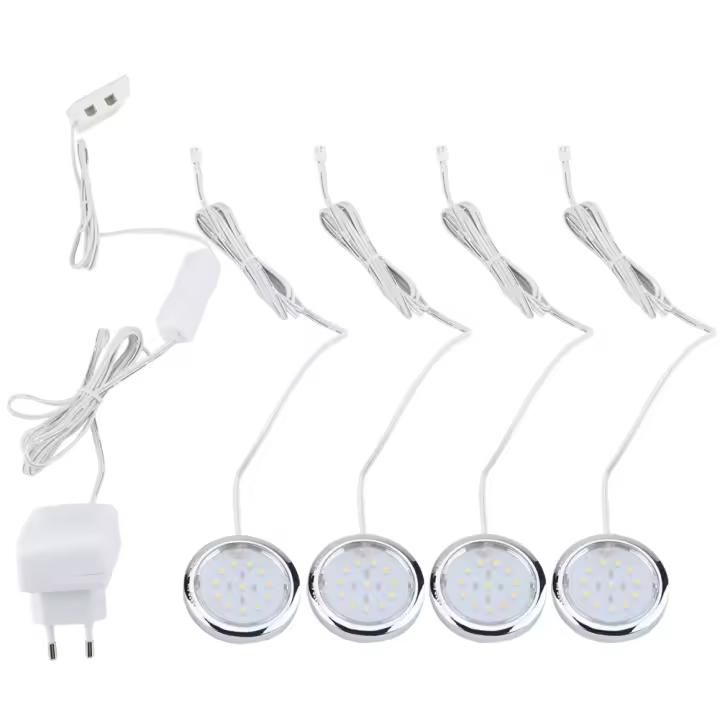 4 luces LED de 220 V para debajo de los gabinetes de la cocina, enchufe europeo, blanco cálido - 1