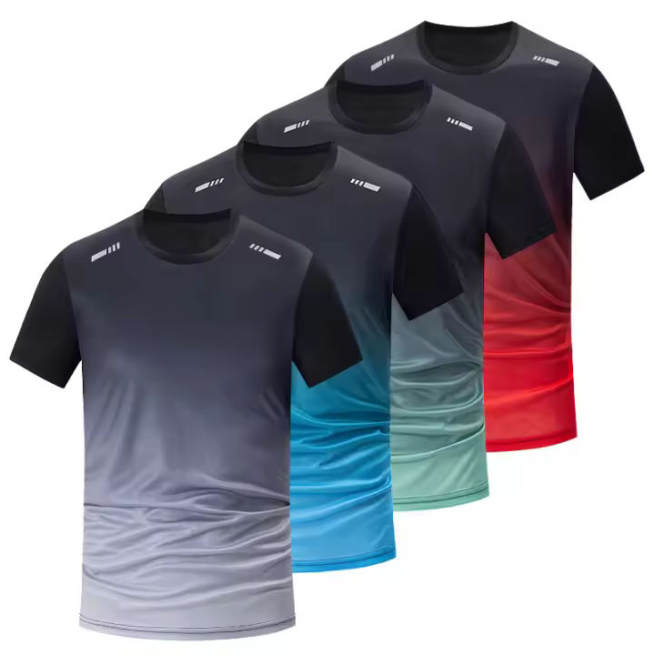 Pack De 4/1/2 Camisetas Deportivas Para Hombres Con Gradiente Secado Rápido Casual Manga Corta Multicolor Talla Mixta Running Fitness - 1