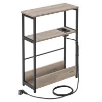 Mesa Auxiliar Estrecha con enchufe integrado, 3 Estantes y Revistero, Ideal para Espacios Pequeños en Salón, Dormitorio, Estudio - details 0