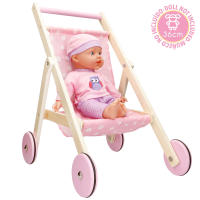 WOOMAX - Carrito bebé juguetes, cochecito muñecas 36 cm, fabricado de madera, color rosa con margaritas, medidas 33x51x44 cm, juguete niña 2 años, sillas de paseo, portabebés muñeca, sillita, +24 meses - details 1