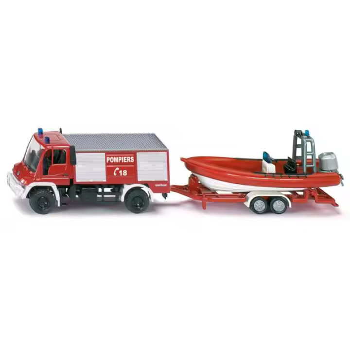 Siku Unimog Bombero y Barco de Rescate Escala 1:87 Metal - Detalles Realistas - 1