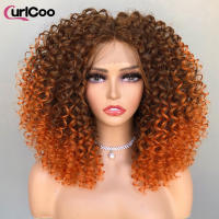 Pelucas Sintéticas De Encaje Frontal CurlyCoo Para Mujeres Negras Cortas Enredadas Bob Ombre Onda Natural Peluca De Cosplay - details 19